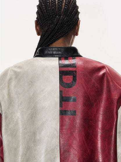 Distressed Contrast Leather Sports Jacket