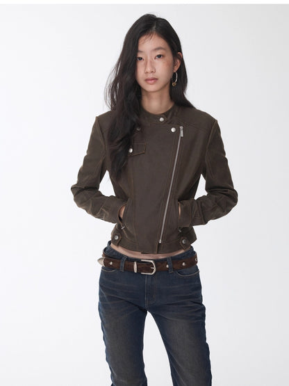 Vintage Cracked Leather Moto Jacket