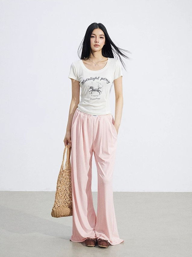 Lace-Trim Flowing Wide-Leg Pants