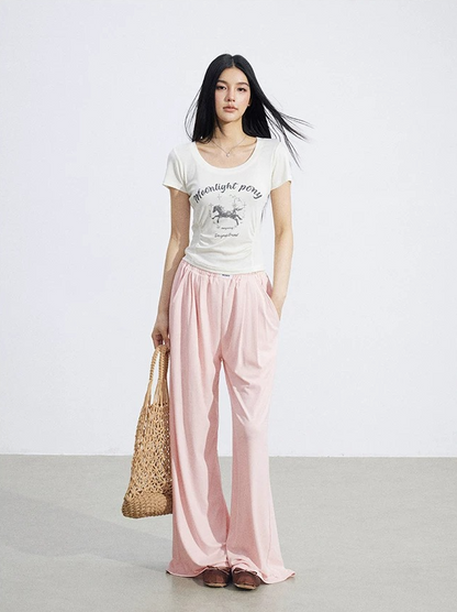 Lace-Trim Flowing Wide-Leg Pants