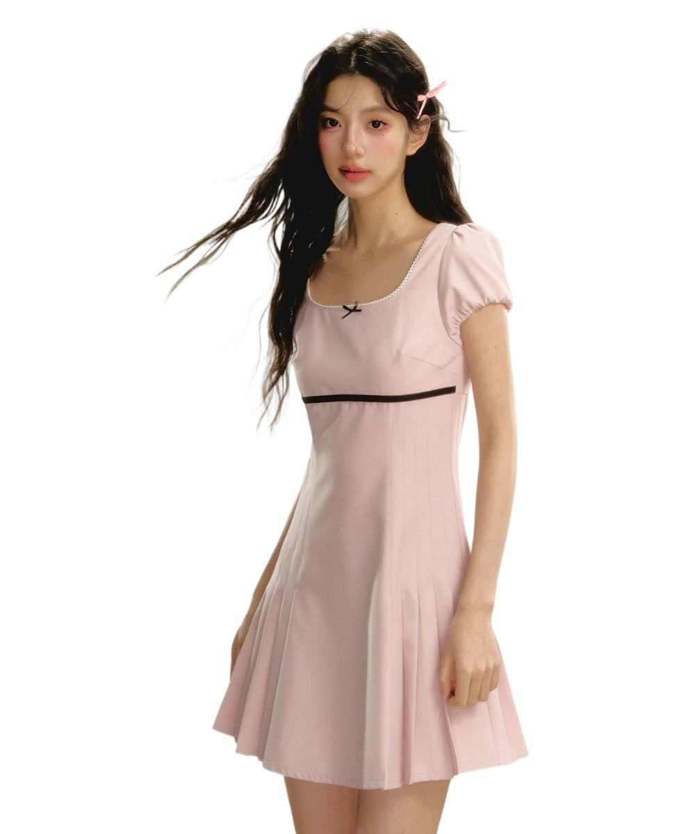 Square Neck Pleated Dress