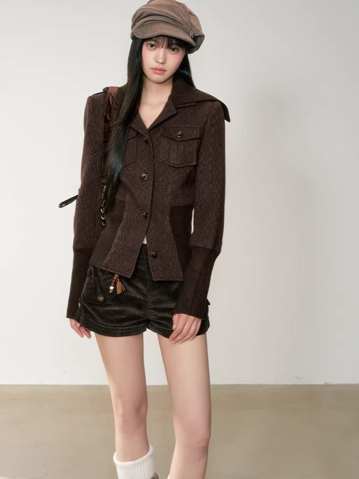 Brown Corduroy Low-Rise Slim-Fit Shorts