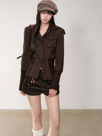 Brown Corduroy Low-Rise Slim-Fit Shorts