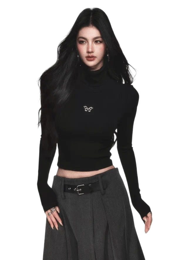 Ribbed Turtleneck Slim-Fit Knit T-Shirt