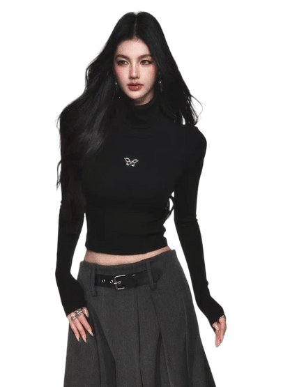 Ribbed Turtleneck Slim-Fit Knit T-Shirt