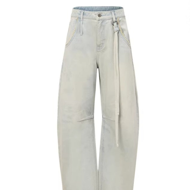 Washed Pleated Banana-Fit Denim Pants