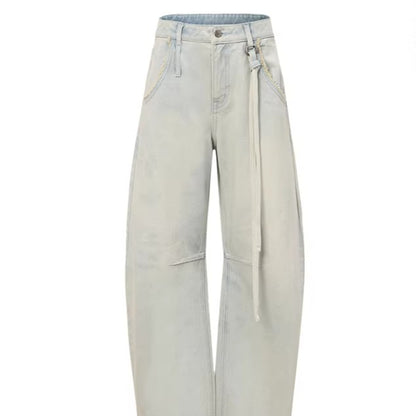 Washed Pleated Banana-Fit Denim Pants
