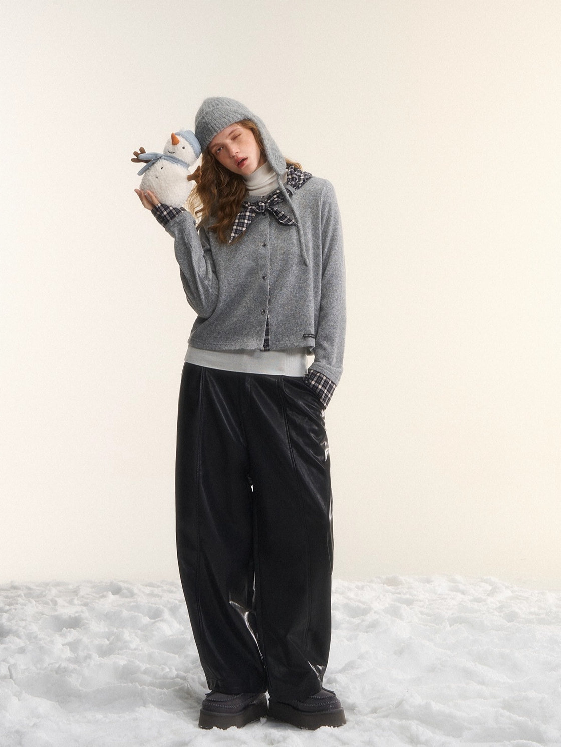 Wool-Blend Plaid Patchwork Knit Cardigan