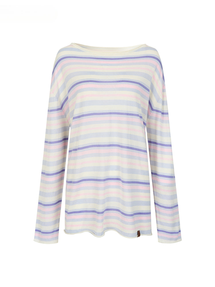 Colorful Striped Woolen Acetate T-shirt