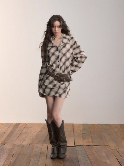 Plaid Irregular Hem Cotton Shirt Dress