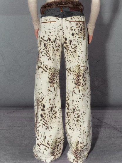American Leopard Print Wide-Leg Denim Pants