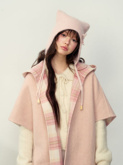 Wool Double-Sided Hooded Cape Coat