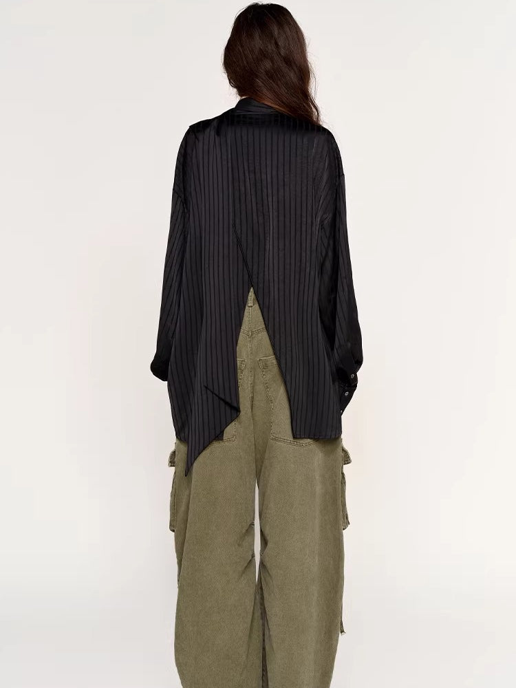 Silk-Feel Deconstructed Collar Shirt