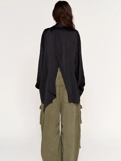 Silk-Feel Deconstructed Collar Shirt