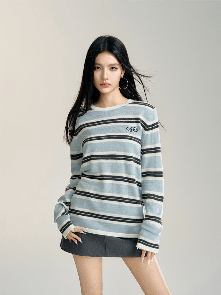 Blue Striped Color-Block Sweater