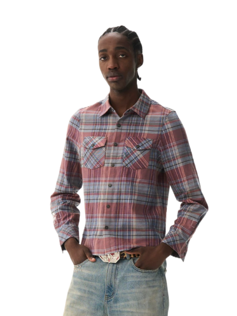 Cropped Embroidered Check Shirt