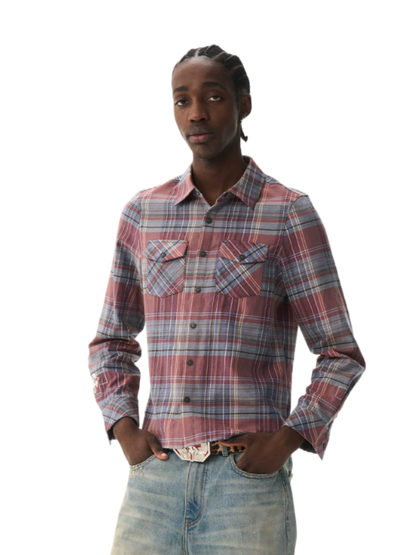 Cropped Embroidered Check Shirt