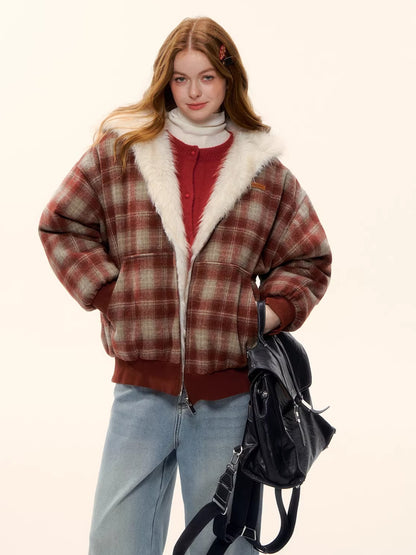 Reversible Plaid Teddy Fur Jacket