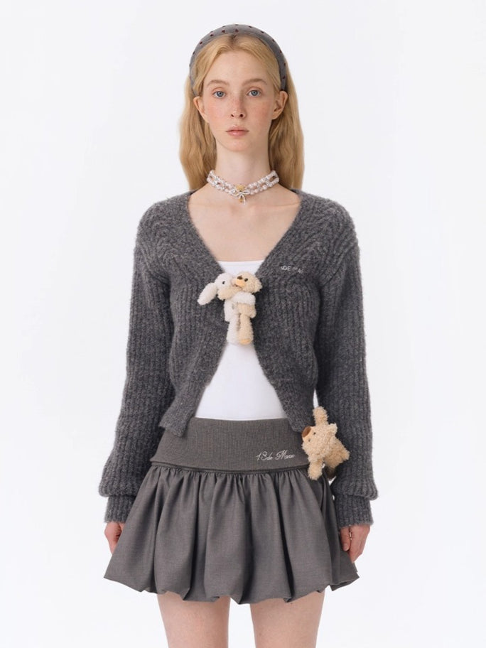 Cuddle-Doll Fitted Knit V-Neck Cardigan