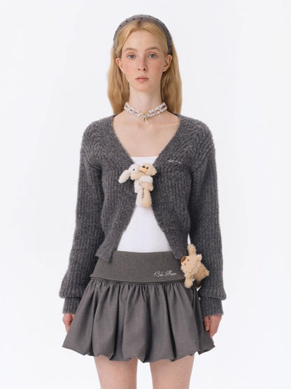 Cuddle-Doll Fitted Knit V-Neck Cardigan