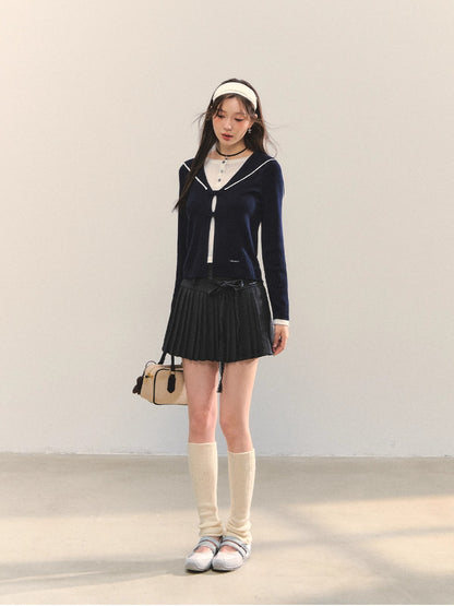 Contrasting Fake Two Piece Woolen Cardigan