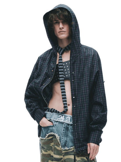 Distressed Studded Hooded Shirt
