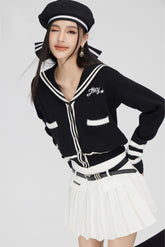 Black & Off-white Patchwork Lapel Sweater - CHINASQUAD