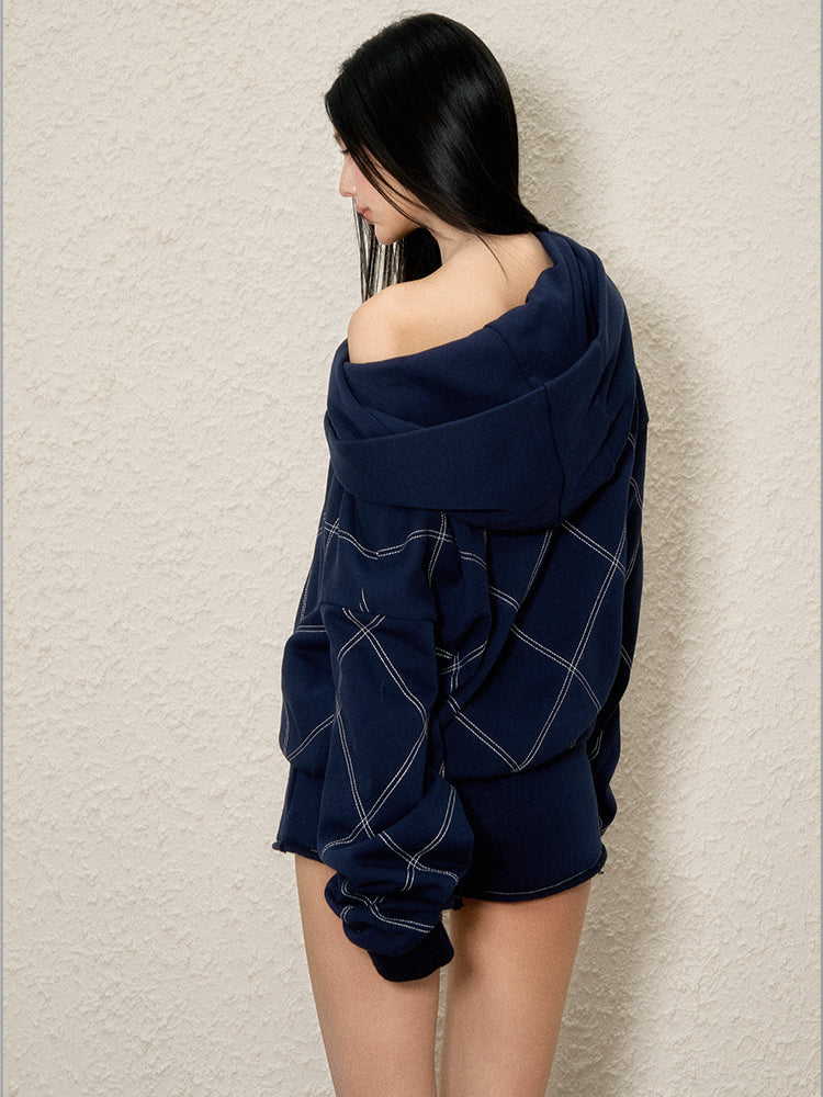 Off-Shoulder Asymmetrical Neckline Hoodie