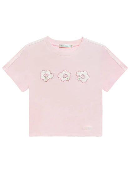 Flower Applique Round Neck T-shirt