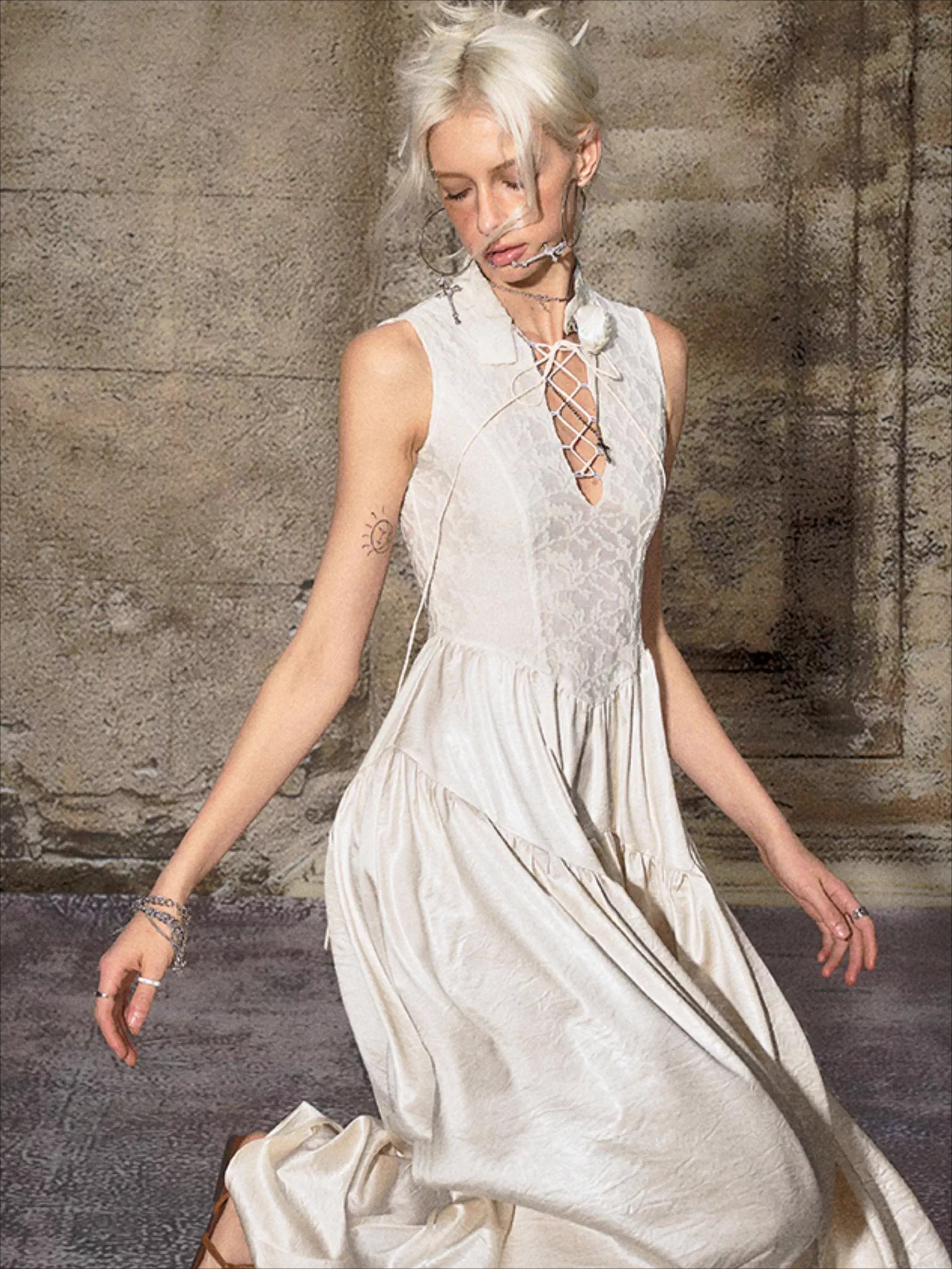 French Elegant Tie-Waist Maxi Dress