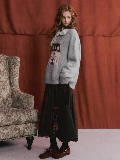 Suede Pleated Midi Skirt