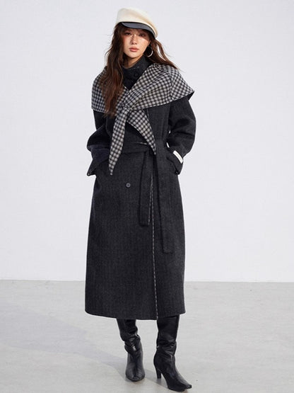 Plaid Wool-Blend Double-Faced Coat
