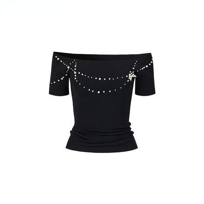 Black Pearl Knitted One-shoulder Short Sleeve