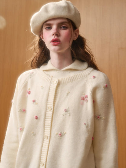 Hand-Embroidered Wool Cardigan
