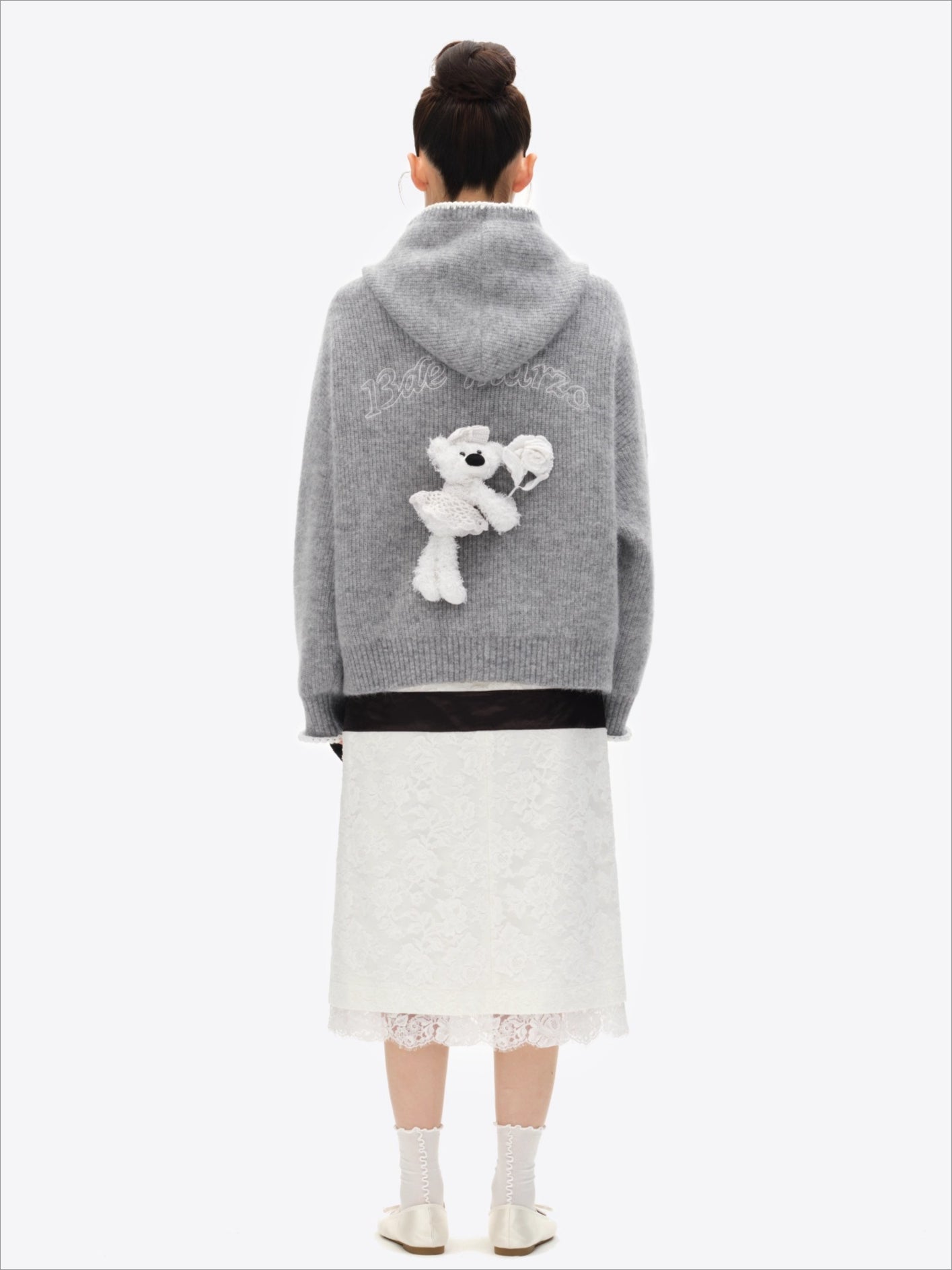 Crochet-Trim Knit Hoodie