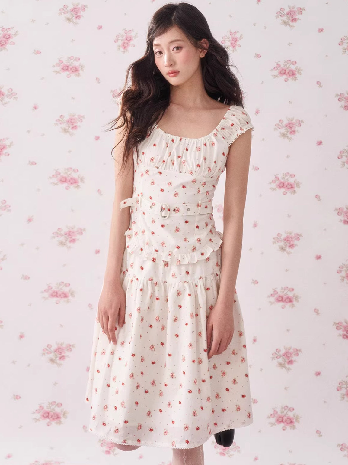 Vintage Floral Waist-Cinching Two-Piece Skirt Set