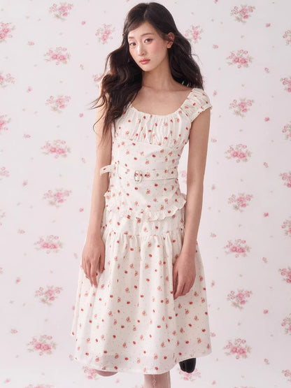 Vintage Floral Waist-Cinching Two-Piece Skirt Set