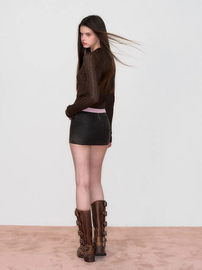 Layered-Effect Contrast Knit Cardigan