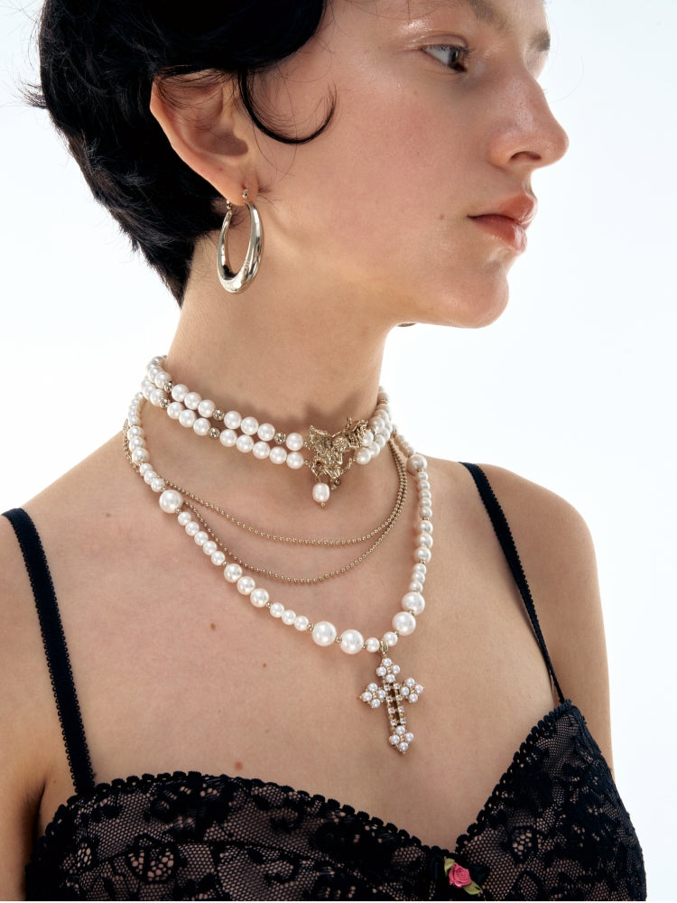 Gothic Angel Pearl Cross Choker