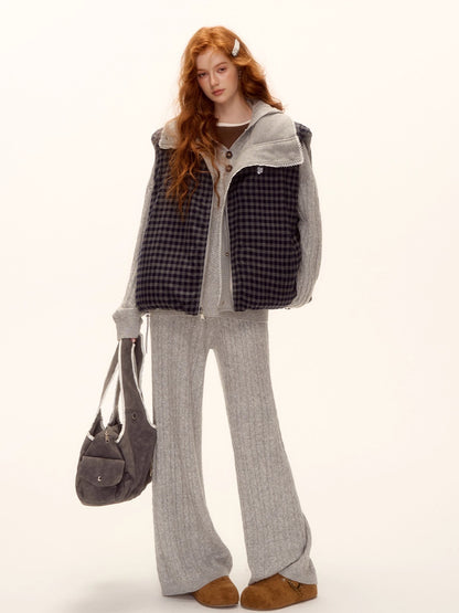 Reversible Plaid Lace-Trim Padded Vest