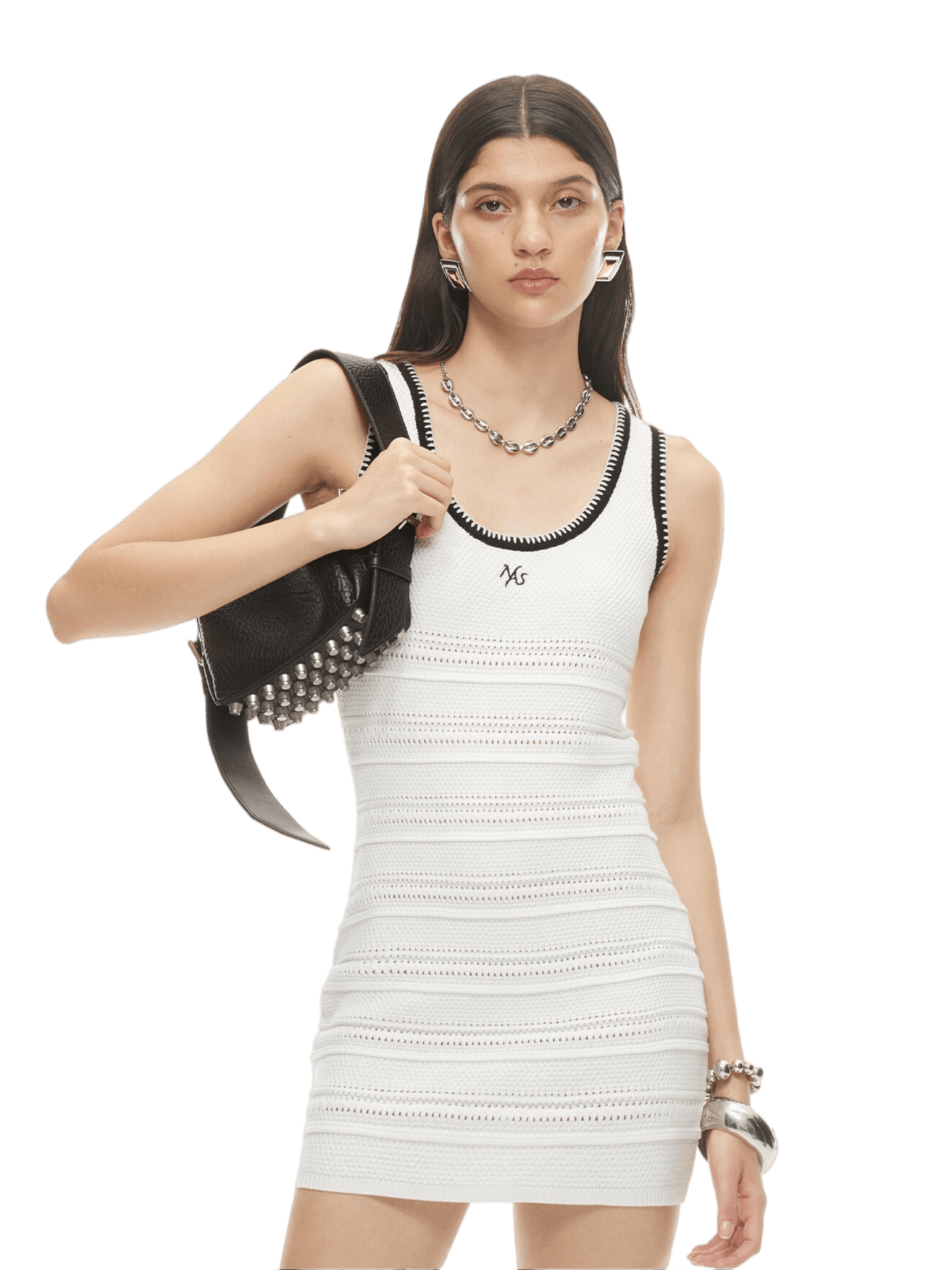 Contrast U-Neck Cutout Ribbed Mini Dress White (Pre-sale) / M