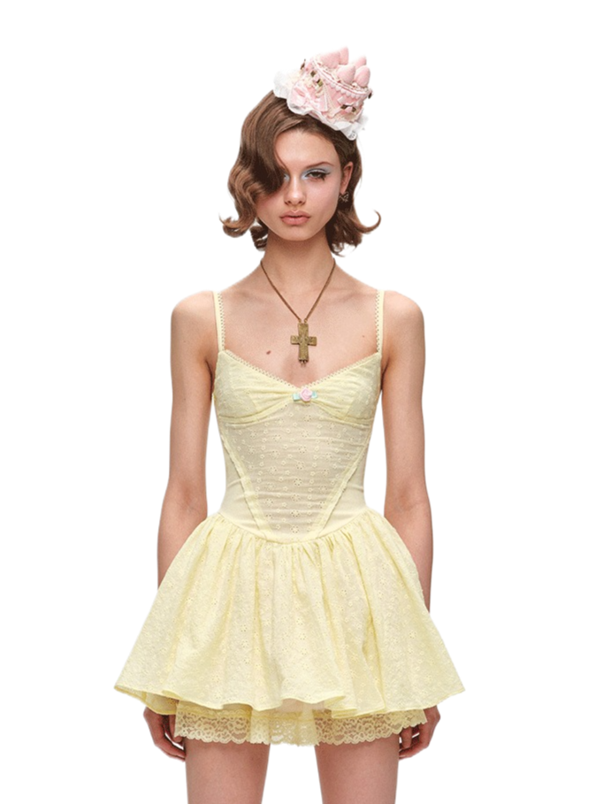 Cotton Eyelet Corset Mini Dress Pink(Pre-sale) / S