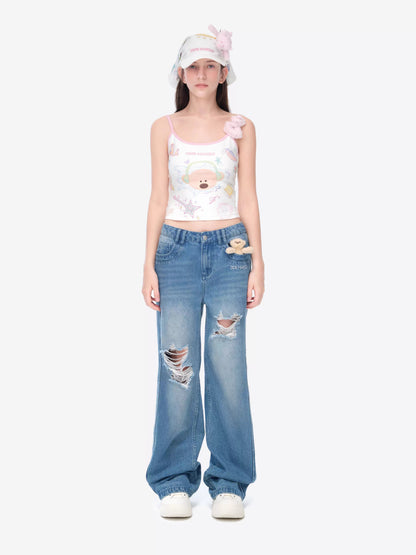 Graffiti Bear Fitted Cropped Camisole
