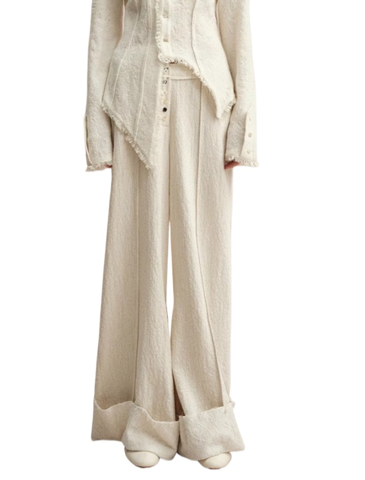 Cotton-Linen Buttoned Straight Pants