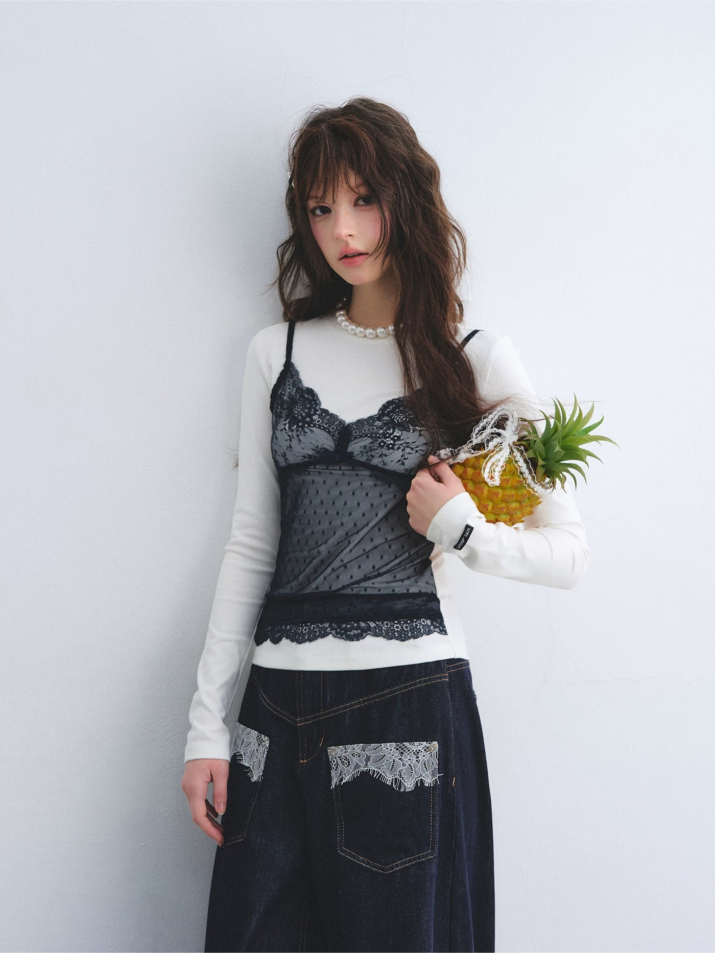 Lace Layered Illusion Long Sleeve T-Shirt