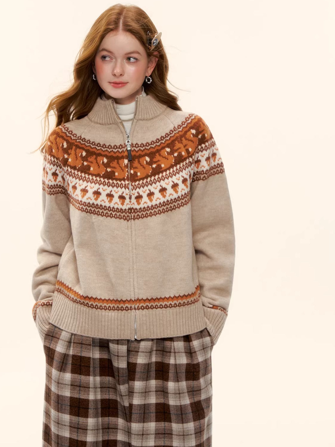 Zip-Up Wool-Blend Knit Cardigan