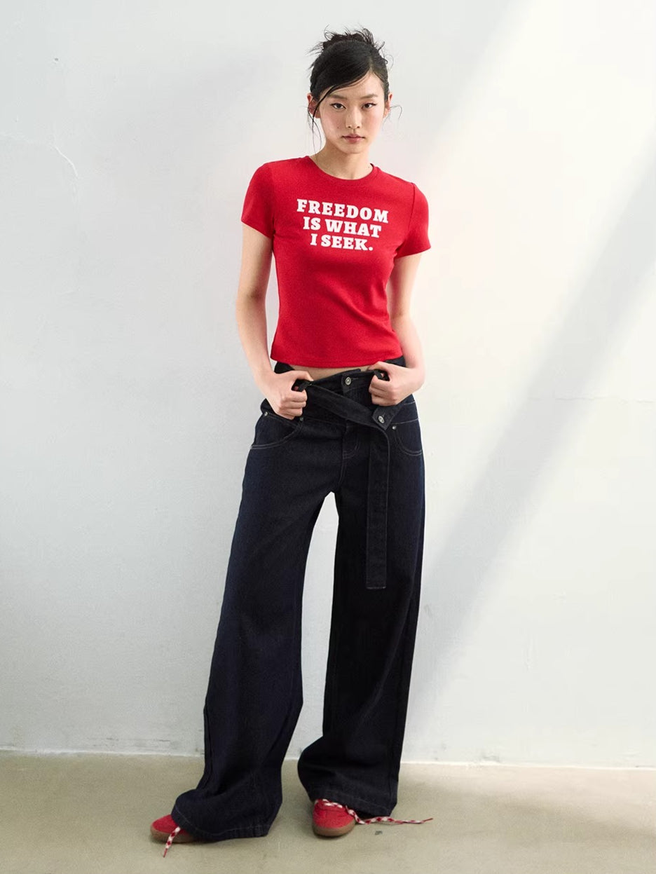 Slogan Graphic Red Cropped T-Shirt