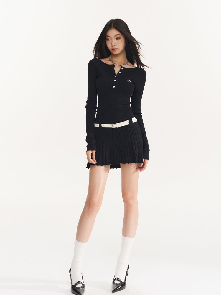 Cable Knit Backless Pleated Mini Dress