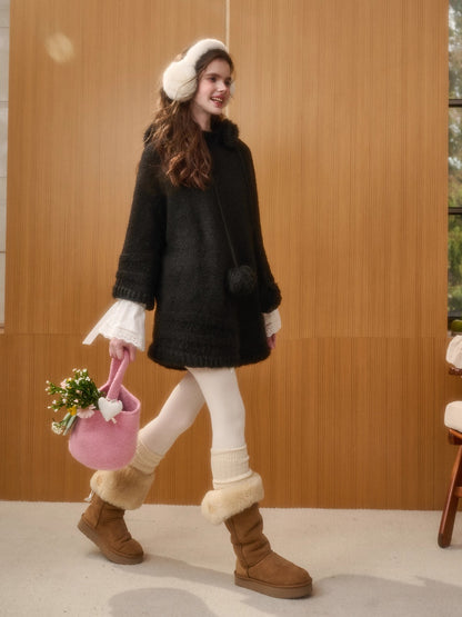 Winter Keepsake Wool-Blend Knitted Cape Dress