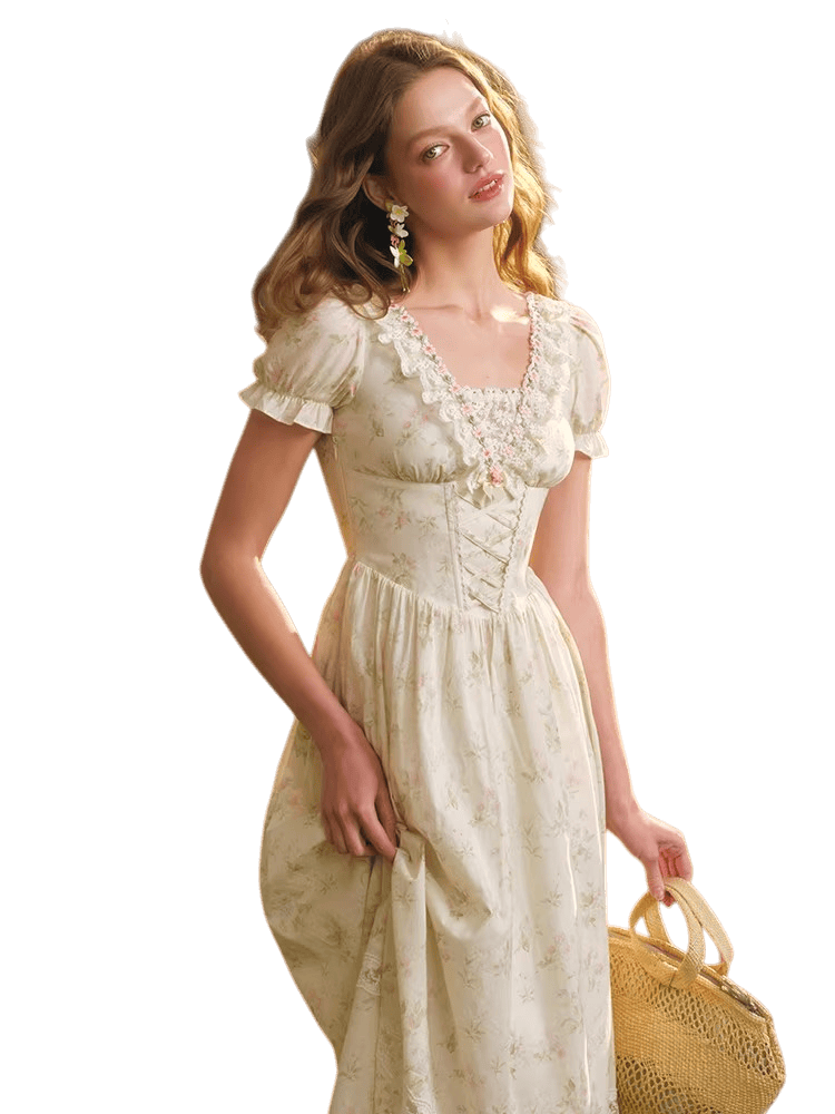 Garden Tea Party Corset Floral Maxi Dress